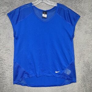 Nike Dri-Fit T Shirt Women's Size M Blue Mesh‎ Hi-Lo Top Tee